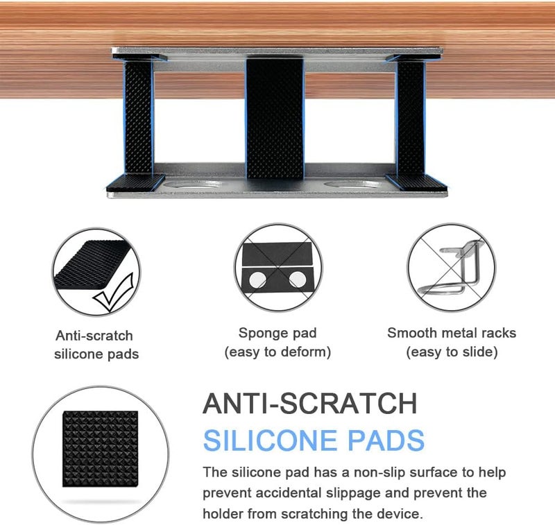 IFCASE Under Desk Laptop Mount with Adhesive & Screw in, Hard Aluminum Under Desk Shelf Holder for Laptop, Mac mini, MacBook, Keyboard with Anti-Scratch Silicone (Silver) - Image 4